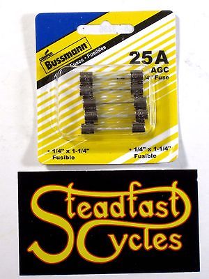 5 AGC glass fuse set 25A 25 Amp 1/4" x 1 1/4" fuses Classic Motorcycle Auto 