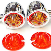 Chrome Bullet Blinkers Turn Signal Light Set retro winker egg Amber/Red