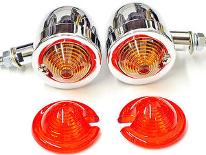 Chrome Bullet Blinkers Turn Signal Light Set retro winker egg Amber/Red