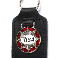 BSA star burst key fob chain ring badge red chrome white Made in England