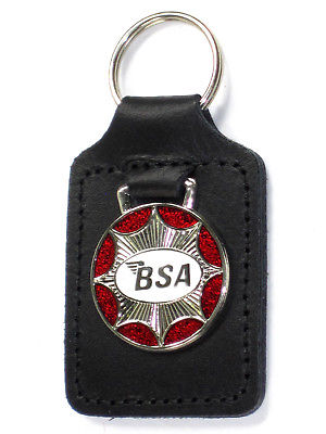 BSA star burst key fob chain ring badge red chrome white Made in England