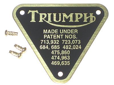 Triumph patent plate BRASS UK Made rivets timing cover badge 70