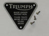 70-4016 60-1802 70-4016 PATENT PLATE TRIUMPH unit 650CC w rivets