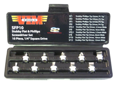 Stubby screwdriver set flat phillips 10 piece 1/4
